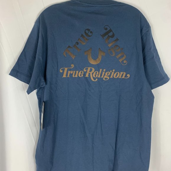 NWT Mens True Religion XL Short Sleeve Triangle T-Shirt Navy Blue and Gold - Picture 4 of 6